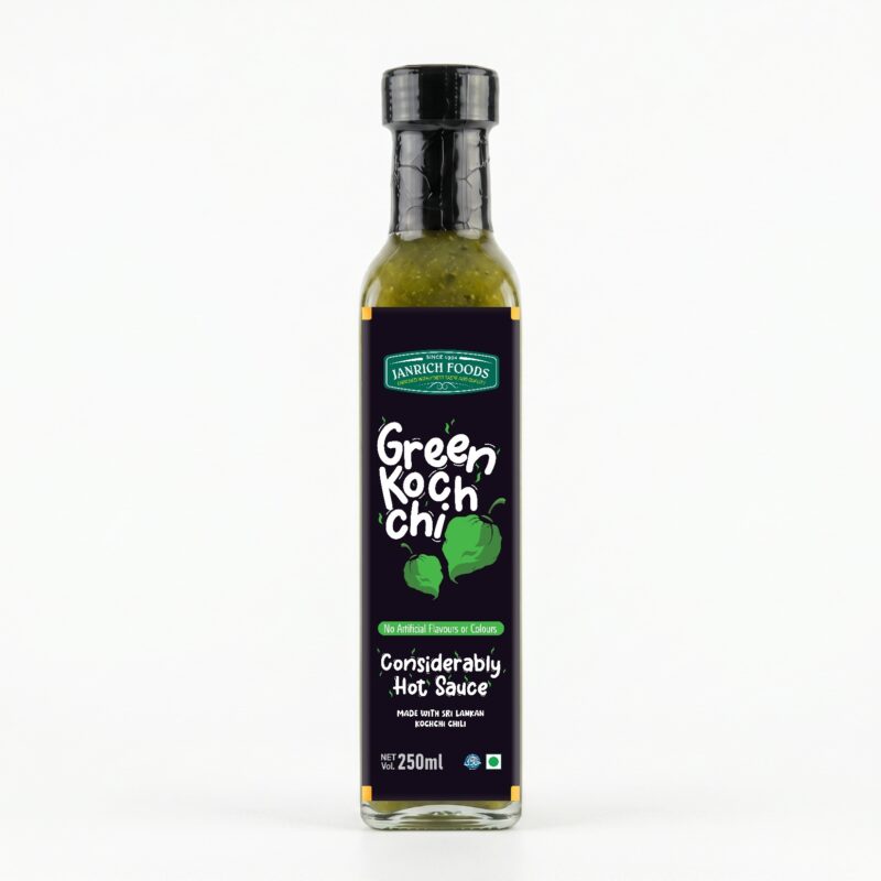 Green Kochchi Hot Sauce 250ml glass bottle — considerably hot Sri Lankan green Scotch Bonnet chili sauce
