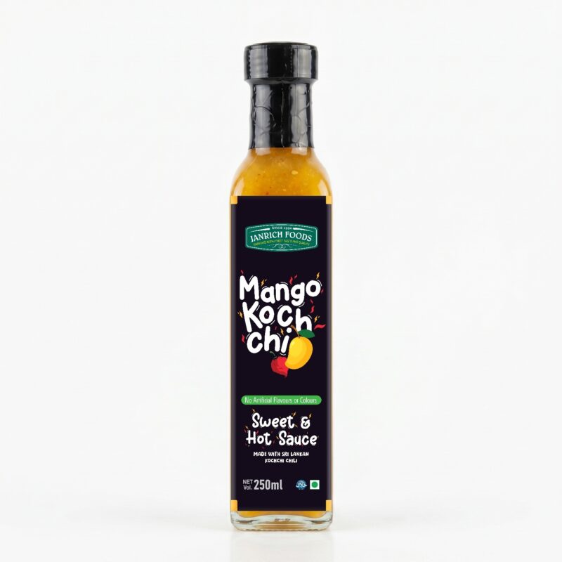 Mango Kochchi Hot Sauce 250ml glass bottle — sweet and hot Sri Lankan mango Scotch Bonnet chili sauce