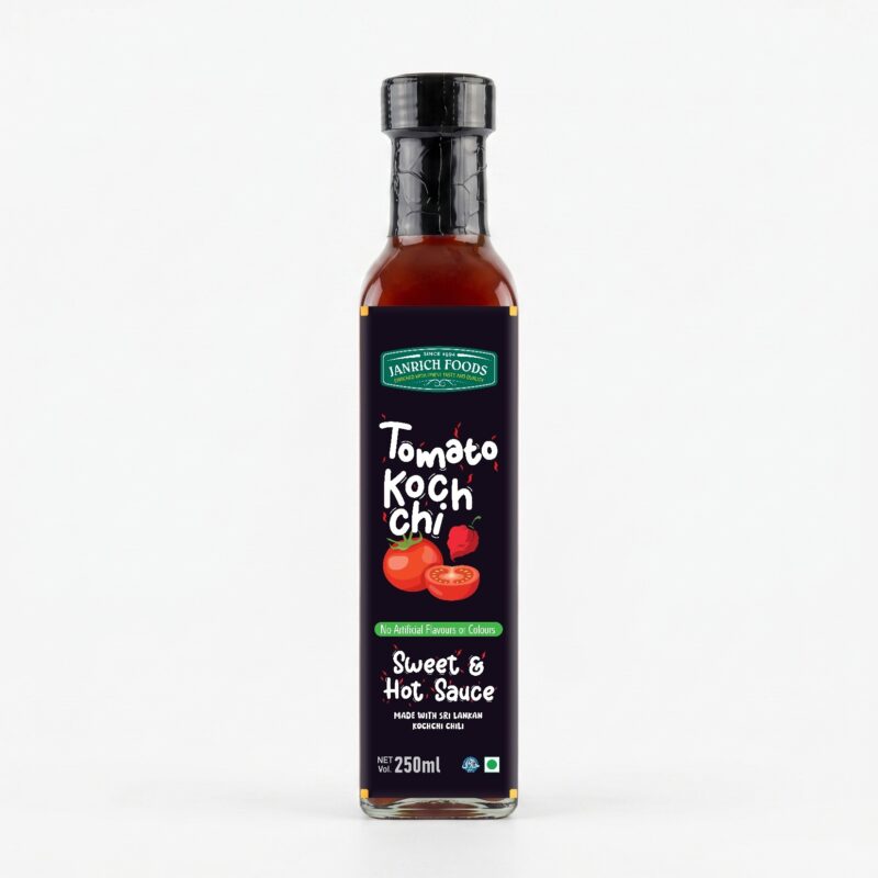 Tomato Kochchi Hot Sauce 250ml glass bottle — sweet and hot Sri Lankan tomato Scotch Bonnet chili sauce