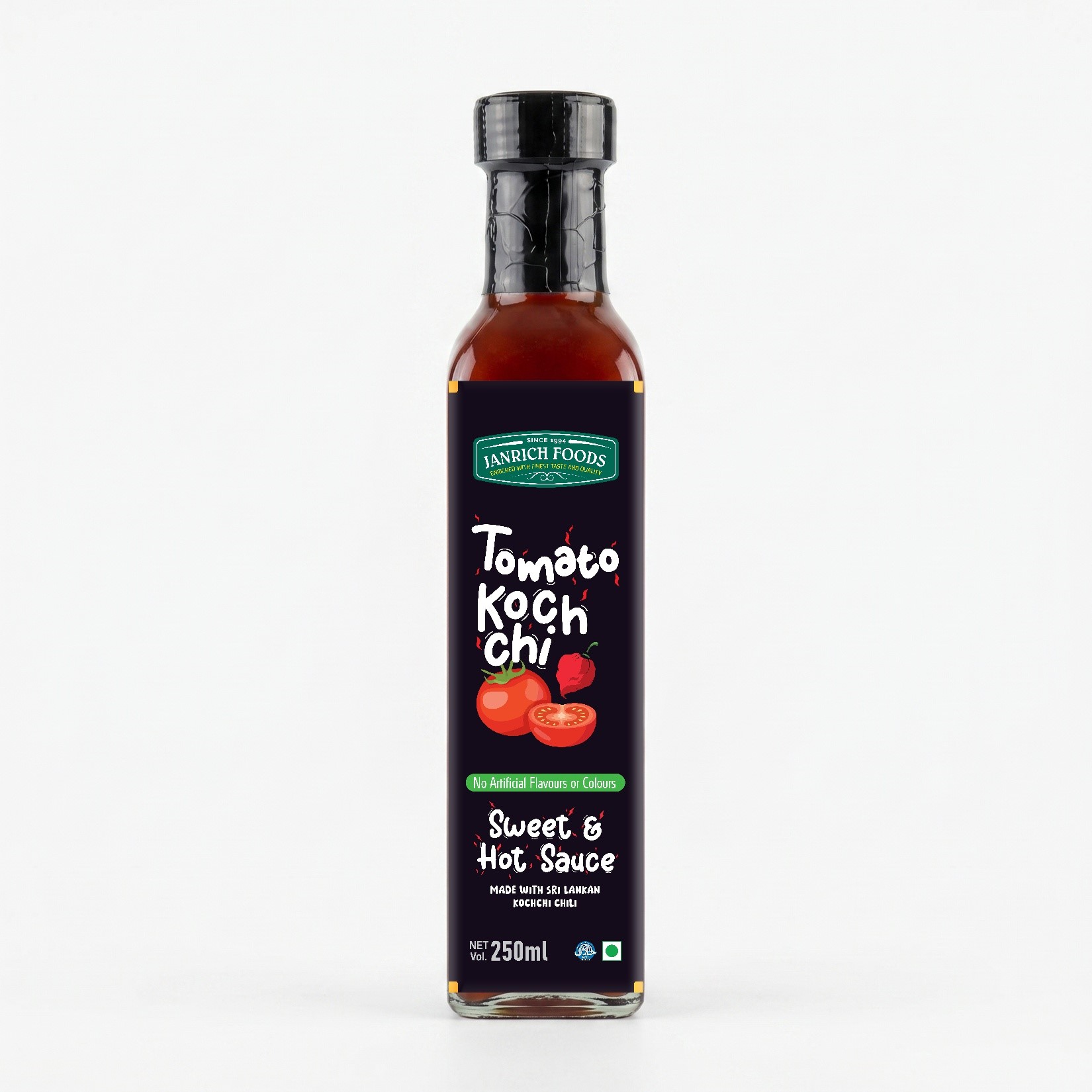Tomato Kochchi Hot Sauce 250ml glass bottle — sweet and hot Sri Lankan tomato Scotch Bonnet chili sauce